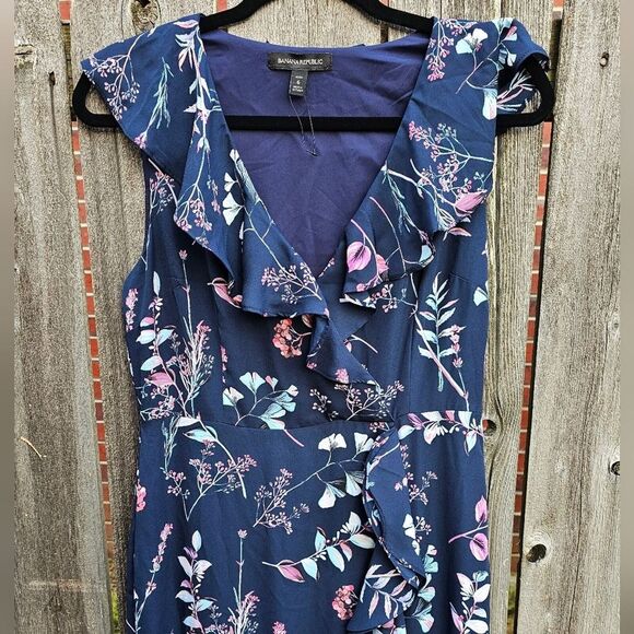 Banana Republic Navy Floral Hi-Low Maxi Dress 6 - Picture 4 of 9
